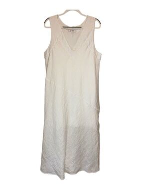 DKNY Pure Asymmetric Sleeveless White 100%  Linen Dress XL Summer Beach Flowy